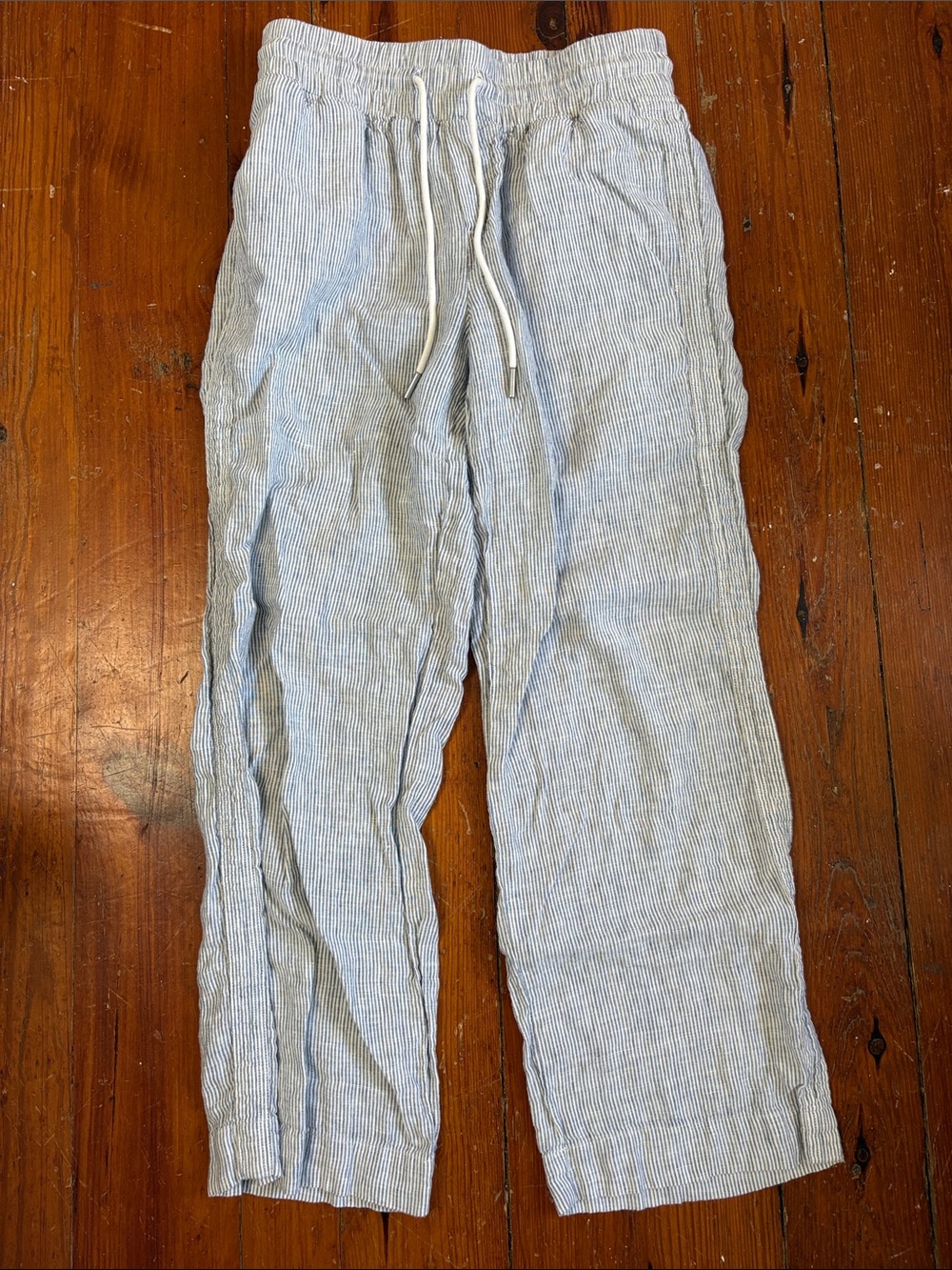 Quince Light Blue Pinstripe Linen Drawstring Pants size Medium